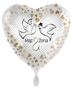 Balon Foliowy serce, Mąż Żona gołąbki 43cm 4061859108336 balony bielany