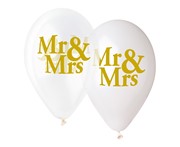 Balony na ślub z nadrukiem Mr&Mrs, 13 cali, 5 szt.  8021886319125 balony bielany Warszawa hobby art 