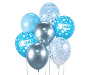 Bukiet balonowy B&C srebrno-niebieski Happy Birthday, 7 szt. 5902973166958 balony bemowo